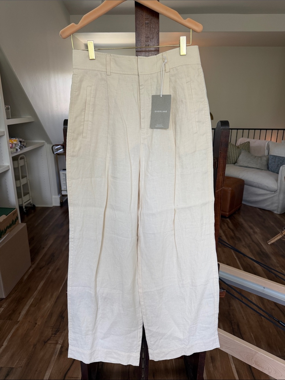Everlane Cream Wide-Leg Linen Trousers